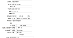 CECP3581T Baldor AC Motors Nameplate