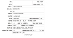 CEM7036T-I Baldor AC Motors Nameplate