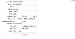 CESSWDM3610T Baldor AC Motors Nameplate