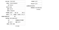 CTM1763T Baldor AC Motors Nameplate