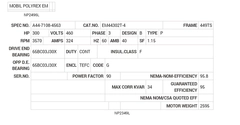 EM44302T-4 Baldor AC Motors Nameplate
