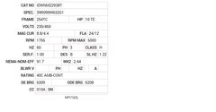IDWNM22938T Baldor AC Motors Nameplate