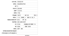 VEM3218T Baldor AC Motors Nameplate