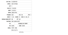 VL3509-50 Baldor AC Motors Nameplate