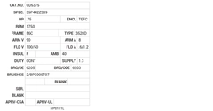 CD5375 Baldor DC Motors Nameplate