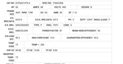 ECP64314TR-4 Baldor AC Motors Nameplate