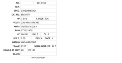 EM7047T Baldor AC Motors Nameplate