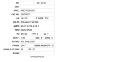 EM7053T Baldor AC Motors Nameplate