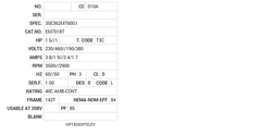 EM7018T Baldor AC Motors Nameplate
