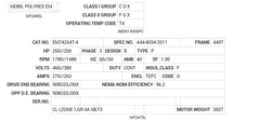 EM74254T-4 Baldor AC Motors Nameplate