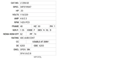 L1206-50 Baldor AC Motors Nameplate