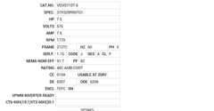 VEM3710T-5 Baldor AC Motors Nameplate