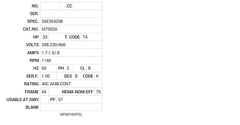 M7003A Baldor AC Motors Nameplate