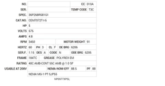 CEM7072T-I-5 Baldor AC Motors Nameplate