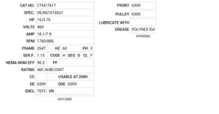 CTM1761T Baldor AC Motors Nameplate