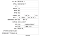 EFM3218T-8 Baldor AC Motors Nameplate