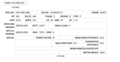 EM44352T-4 Baldor AC Motors Nameplate