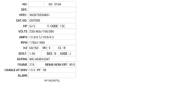 EM7030 Baldor AC Motors Nameplate