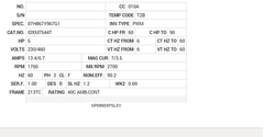 IDXM7544T Baldor AC Motors Nameplate