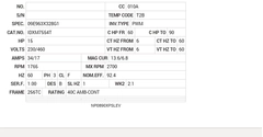 IDXM7554T Baldor AC Motors Nameplate
