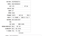 VECP83663T-4 Baldor AC Motors Nameplate