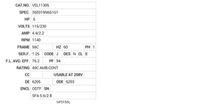 VEL11305 Baldor AC Motors Nameplate
