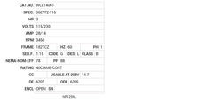 WCL1406T Baldor AC Motors Nameplate