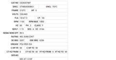 CEDM3708T Baldor AC Motors Nameplate