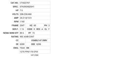 CTM2276T Baldor AC Motors Nameplate