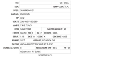 EM7026T-I Baldor AC Motors Nameplate