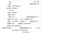EM7562T-I Baldor AC Motors Nameplate