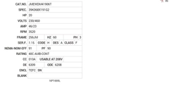 JMEWDM41906T Baldor AC Motors Nameplate