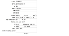 VEM2514T Baldor AC Motors Nameplate