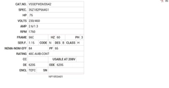VSSEFWDM3542 Baldor AC Motors Nameplate