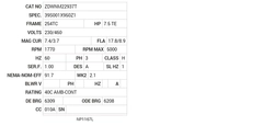 ZDWNM22937T Baldor AC Motors Nameplate