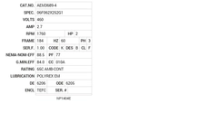AEM3689-4 Baldor AC Motors Nameplate