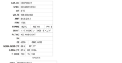 CECP3661T Baldor AC Motors Nameplate