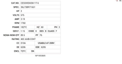 CESSWDM3611T-5 Baldor AC Motors Nameplate