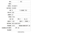 CL5020 Baldor AC Motors Nameplate