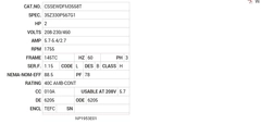 CSSEWDFM3558T Baldor AC Motors Nameplate