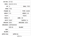 D1152 Baldor DC Motors Nameplate