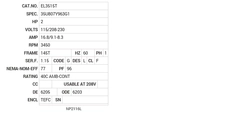 EL3515T Baldor AC Motors Nameplate