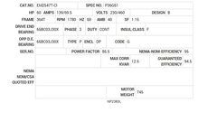 EM2547T-CI Baldor AC Motors Nameplate