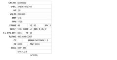 EM30003 Baldor AC Motors Nameplate