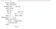 EMVM3545D Baldor AC Motors Nameplate