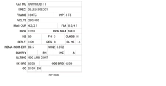 IDWNM3611T Baldor AC Motors Nameplate