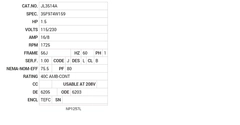 JL3514A Baldor AC Motors Nameplate