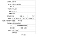 L3500 Baldor AC Motors Nameplate