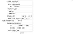 PSC3524A Baldor AC Motors Nameplate