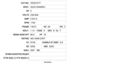 VEM3157T Baldor AC Motors Nameplate